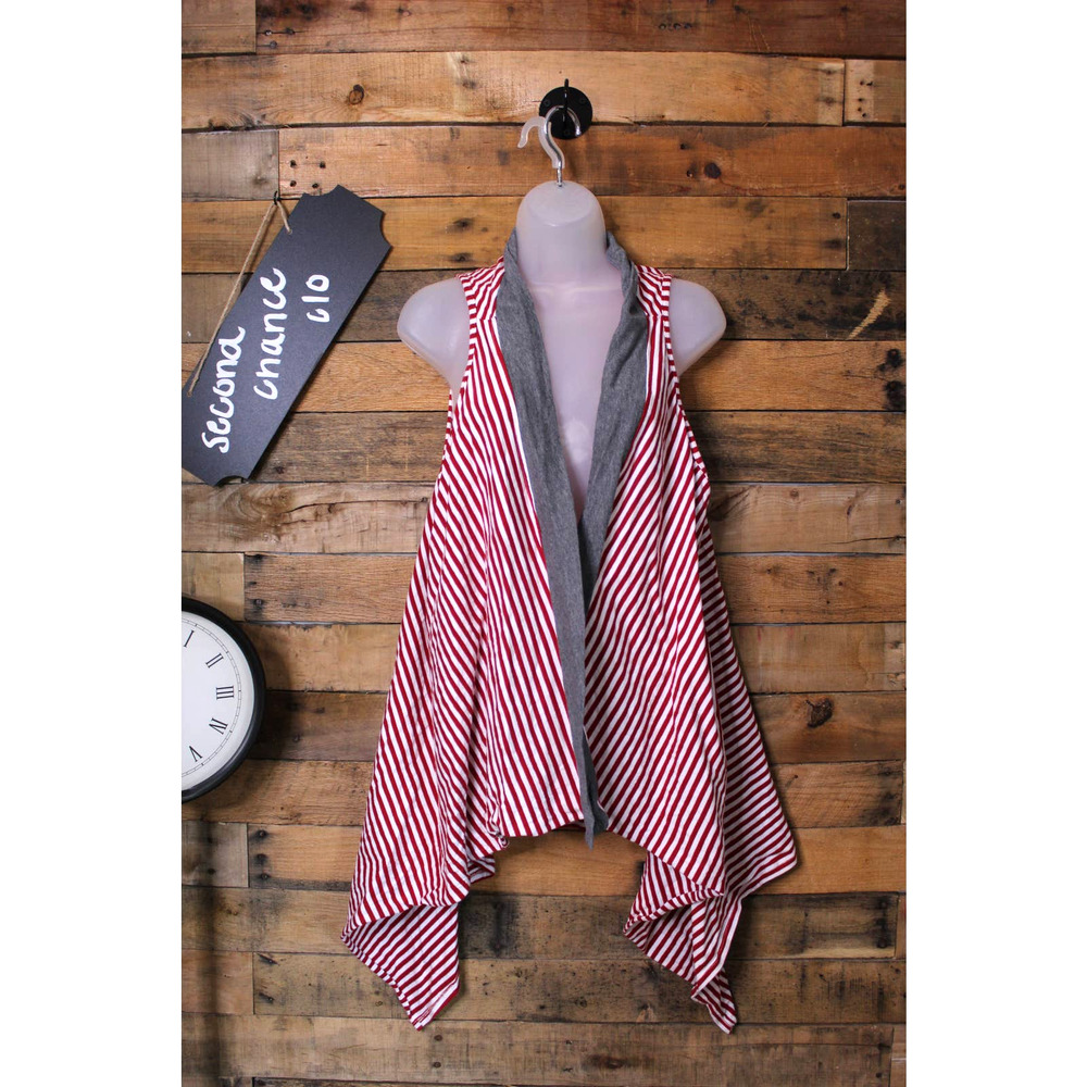 Emerson Street women's red & white stripes AR razoback waterfall vest size L/XL